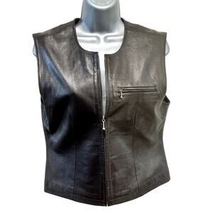 Saguaro West Trading Co. 1990's Soft Supple Dark Brown Leather Zip-up Vest-Small